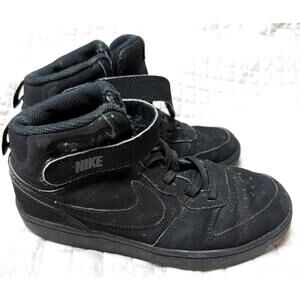 Nike Court Borough Mid‎ 2 Triple Black Suede CW5867-001 Youth Size 3